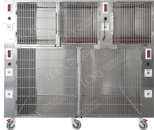 Jaula veterinaria 5 compartimentos - GAANE001-CG - Lory Progetti Veterinari srl - dos cubiertas / con ruedas / de acero inoxidable
