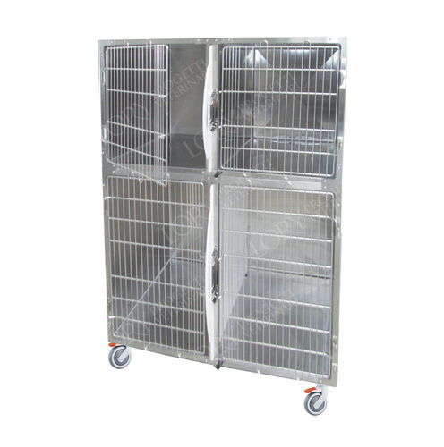 Jaula veterinaria 4 compartimentos - GA011 - Lory Progetti Veterinari srl - dos cubiertas / con ruedas / de acero inoxidable