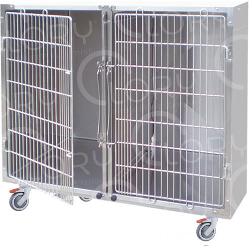 Jaula veterinaria 2 compartimentos - GA019 - Lory Progetti Veterinari srl - con ruedas / de acero inoxidable / de PVC