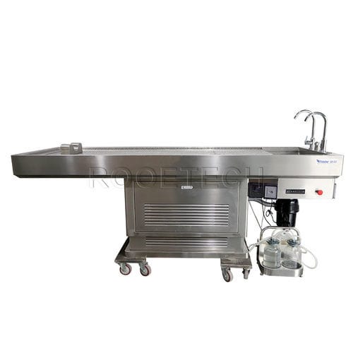 Mesa de autopsia de medicina legal - GA2003A1 - Rooe Medical - de disección / de lavado de cadáveres / fija