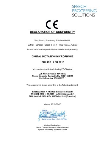 DECLARATION OF CONFORMITY LFH 3610