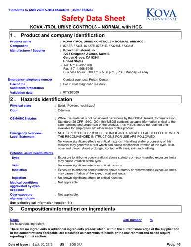 KOVA-TROL URINECONTROLS–NORMALwithHCG