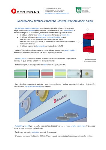 INFORMACIÓN TÉCNICA CABECERO HOSPITALIZACIÓN MODELO PGD