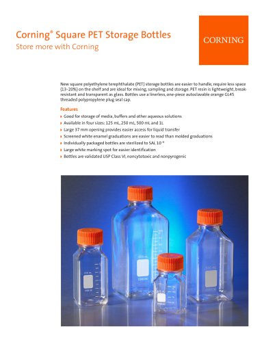 Corning&reg; Square PET Storage Bottles Product Information Sheet