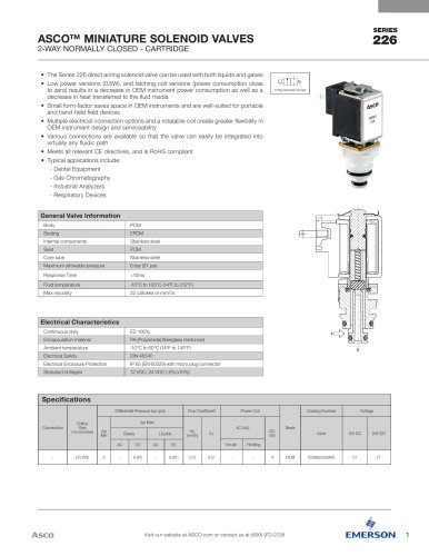 SERIES ASCO™ MINIATURE SOLENOID VALVES 226