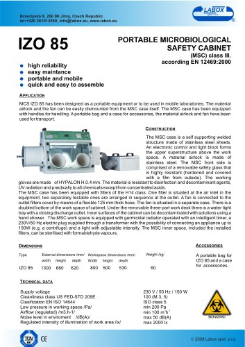 IZO 85 microbiological safety cabinet (MSC class III.)