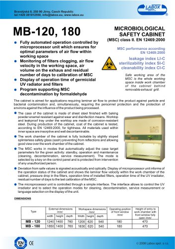 MB-120, 180 microbiological safety cabinet (MSC class II.)