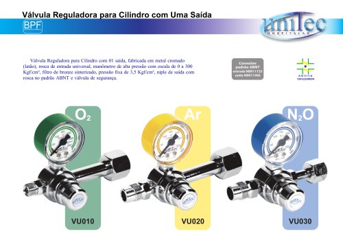 VÁLVULA REGULADORA PARA CILINDRO COM 01 SAÍDA