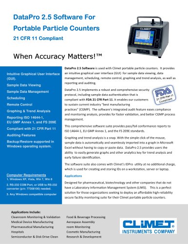 DataPro 2.5 Software For Portable Particle Counters