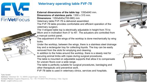 Surgery table FVF-78 - Finvetfocus