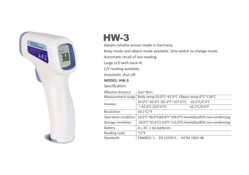 HW-3 SIMZO Medical infrared forehead  thermometer