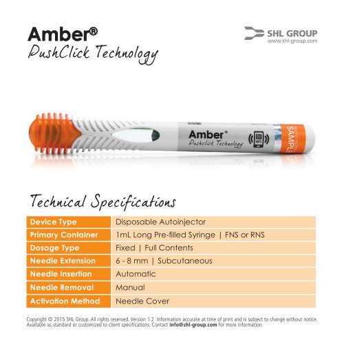 Amber™ Auto Injector Product Datasheet