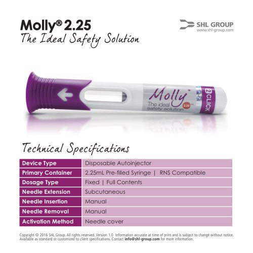 Molly® 2.25 Auto Injector Product Datasheet