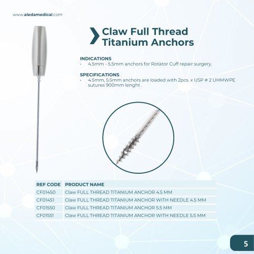 Claw Full Thread Titanium Anchors Catalog