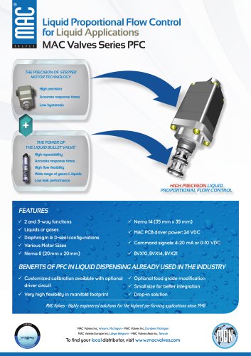 Liquid Proportional Flow Control for Liquid Applications MAC Valves Series PFC