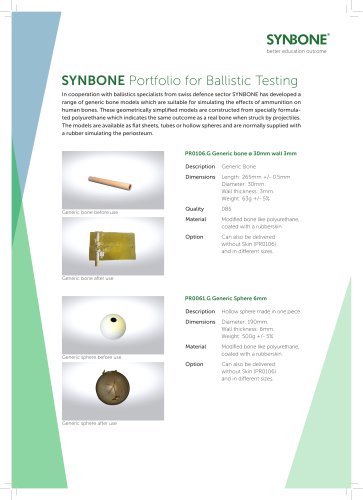 SYNBONE Portfolio for Ballistic Testing