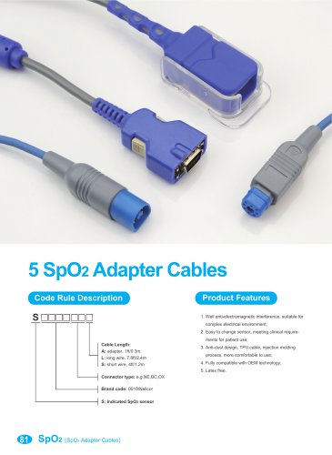 SpO2 Adapter Cables S0028NE-L,1814 (LNC-10),S0127OH-L,S0438NE-L,S0437NE-L