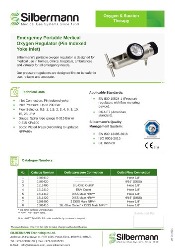 Emergency Portable Medical Oxygen Regulator