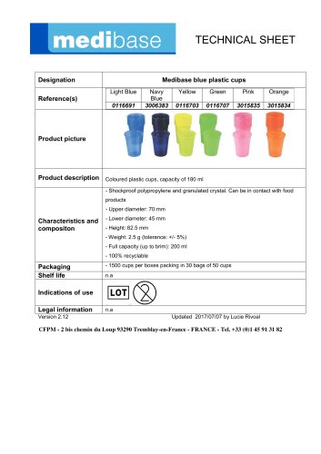 Medibase blue plastic cups