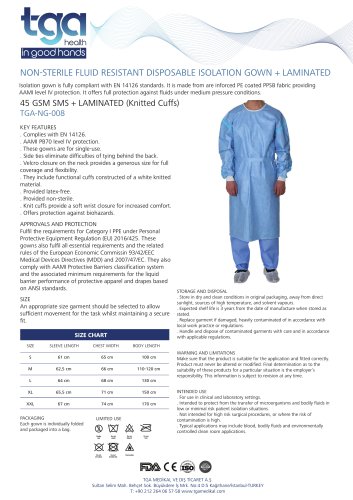 TGA-NG-008 Disposable Isolation Gown 45 GSM SMS + LAMINATED