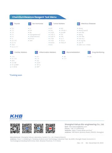 KHB Chemilumilesence Reagent Test Menu