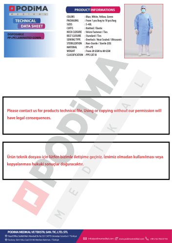 DISPOSABLE PP+PE LAMINATED GOWN