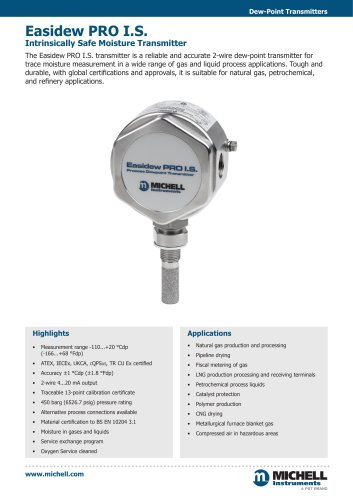 Easidew PRO I.S. Intrinsically Safe Moisture Transmitter