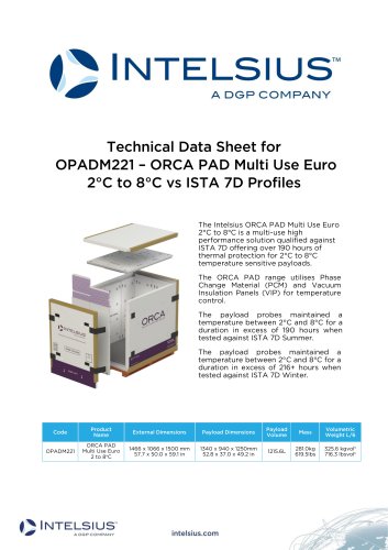 OPADM221 ORCA PAD Multi Use Euro 2 to 8&deg;C TDS
