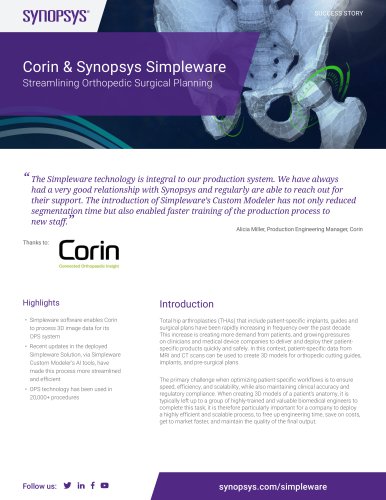 Corin & Synopsys Simpleware: Streamlining Orthopedic Surgical Planning