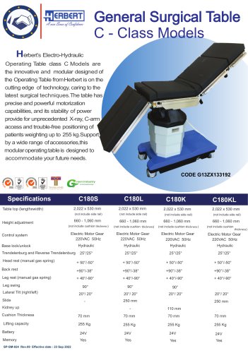 General Surgical Table Model C180 series