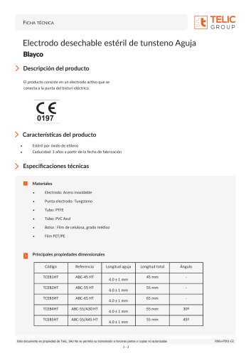 Electrodo desechable estéril de tunsteno