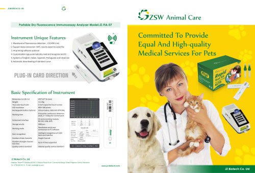JZ-FIA10 Pet Fluorescent Immunoassay Analyzer