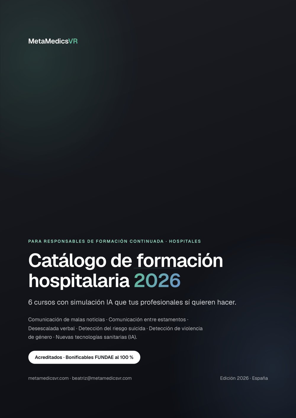 Para directores de Educaci&oacute;n Cl&iacute;nica y responsables de Formaci&oacute;n y Desarrollo (L&D) Hospitales  Cat&aacute;logo de Formaci&oacute;n Hospitalaria 2026 - MetaMedics