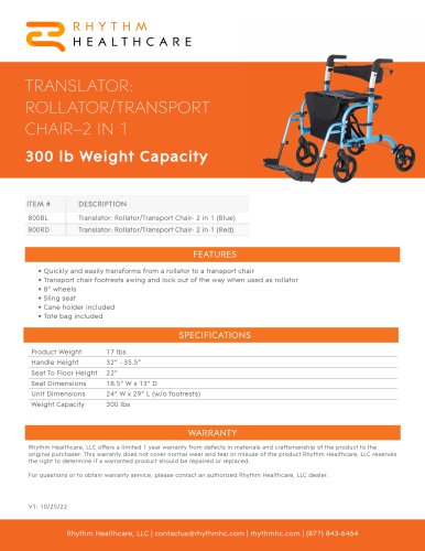 TRANSLATOR: ROLLATOR/TRANSPORT CHAIR&ndash;2 IN 1