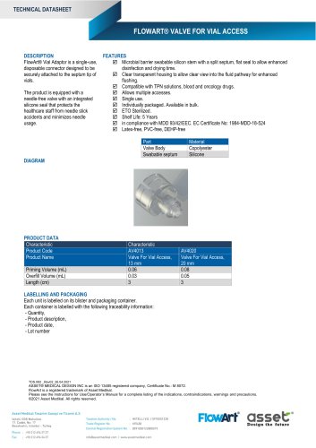 FLOWART&reg; VALVE FOR VIAL ACCESS