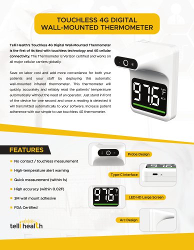 TOUCHLESS 4G DIGITAL WALL-MOUNTED THERMOMETER
