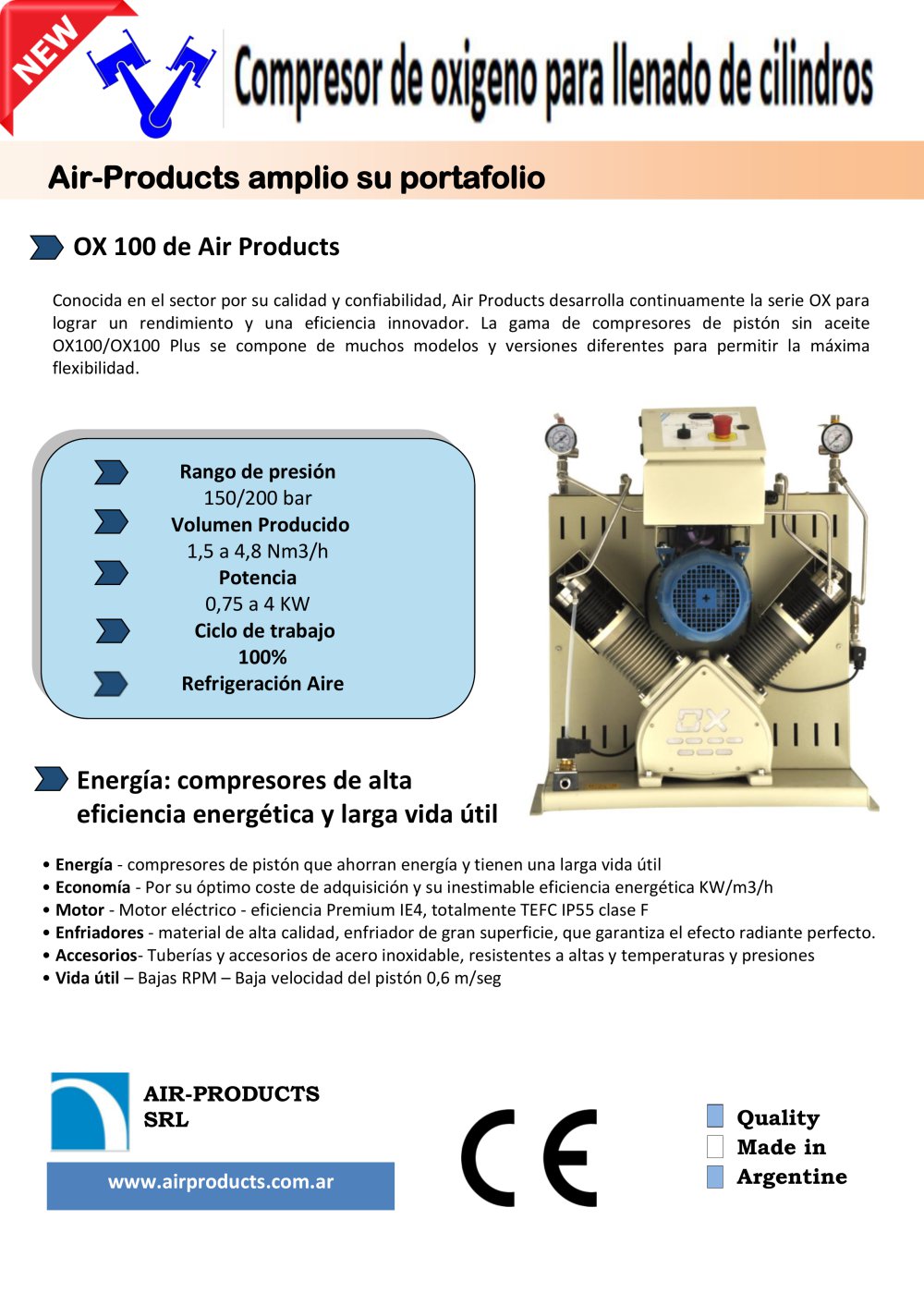 Compresor booster modelo OX100 - AIR PRODUCTS SRL