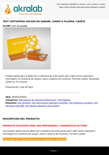 TEST LEPTOSPIRA IGG/IGM EN SANGRE, SUERO O PLASMA, CASETE