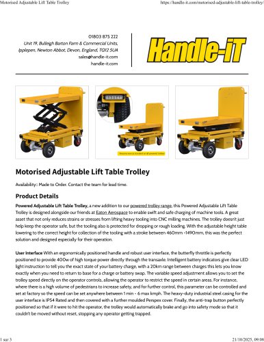 Motorised Adjustable Lift Table Trolley