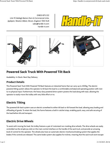 Powered Sack Truck With Powered Tilt Back