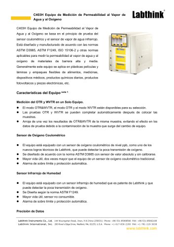 C403H Equipo de Medici&oacute;n de Permeabilidad al Vapor de  Agua y al Ox&iacute;geno