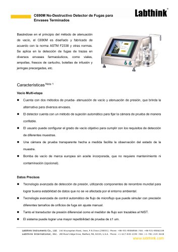 Probador de fugas no destructivo Labthink C690M CCIT para envases: prueba de ca&iacute;da de vac&iacute;o/presi&oacute;n para envases farmac&eacute;uticos.