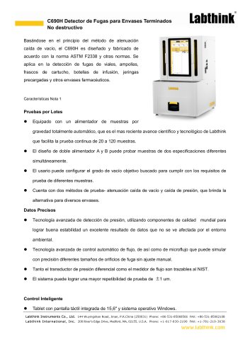 Probador de fugas de paquetes no destructivo C690H - CCIT masivo para productos farmac&eacute;uticos (disminuci&oacute;n de vac&iacute;o y presi&oacute;n)