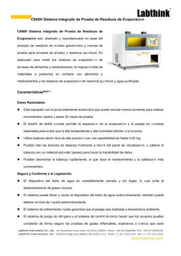 Sistema integrado de an&aacute;lisis de residuos de evaporaci&oacute;n C840H para productos farmac&eacute;uticos: p&eacute;rdida por secado/migraci&oacute;n general