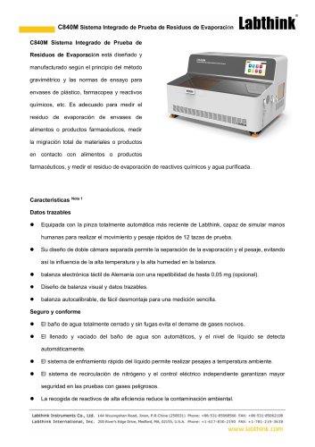Sistema integrado de an&aacute;lisis de residuos de evaporaci&oacute;n Labthink C840M para productos farmac&eacute;uticos: p&eacute;rdida por secado/migraci&oacute;n general