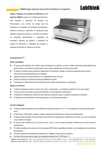 Sistema integrado de an&aacute;lisis de residuos de ignici&oacute;n y cenizas sulfatadas Labthink C860H para productos farmac&eacute;uticos