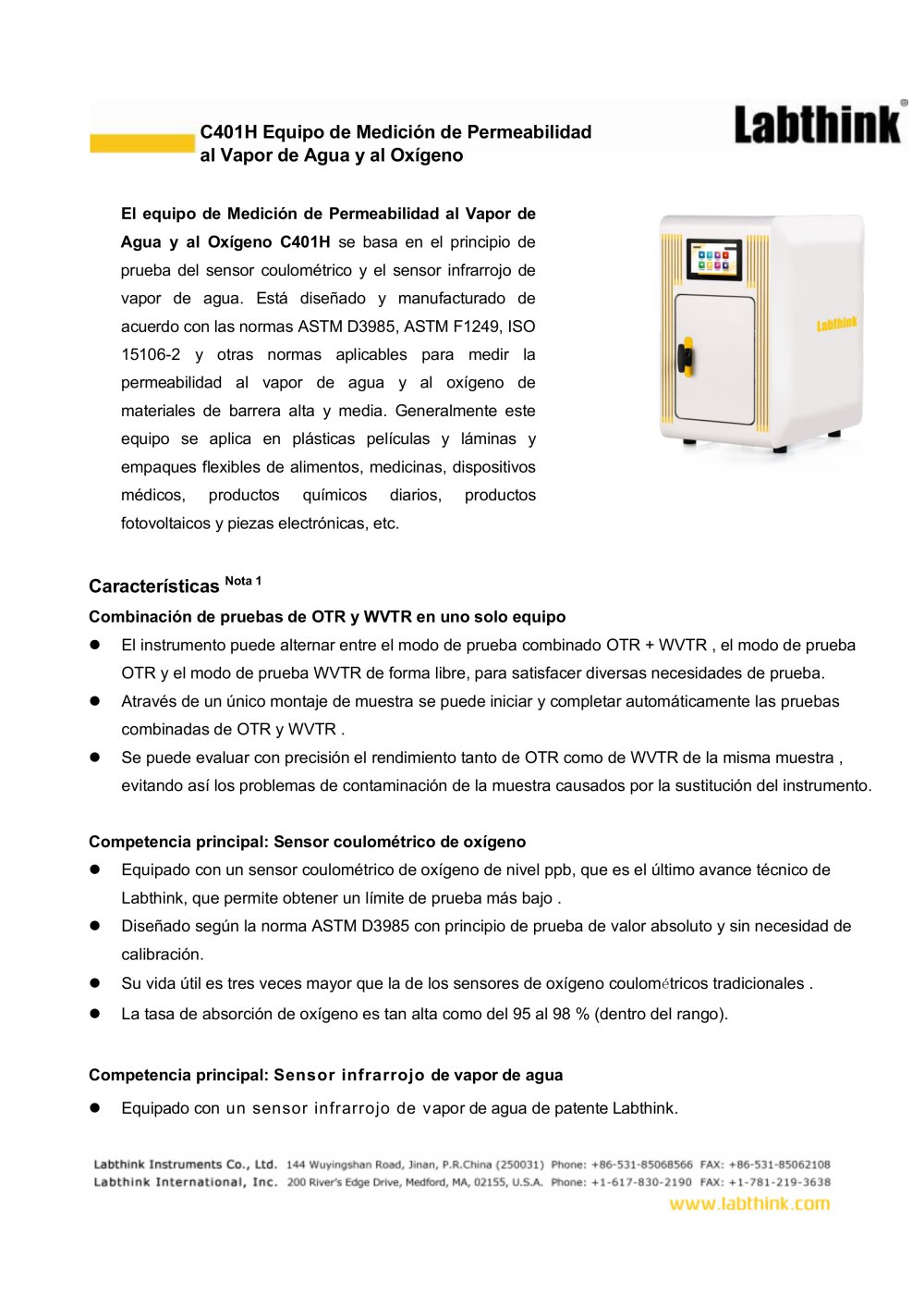 Sistema de prueba de tasa de transmisi&oacute;n de ox&iacute;geno/vapor de agua Labthink C401H - Labthink