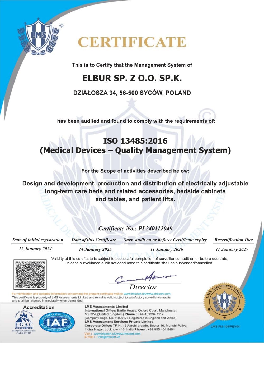 CERTIFICATE - Elbur sp. z o.o. sp.k.