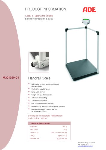 Electronic Platform and Bariatric Scale with handrail M301020-01