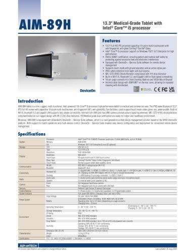 AIM-89H Medical-Grade Tablet - Datasheet